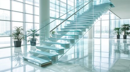 A contemporary staircase with aluminum and glass handrails, blending strength and transparency