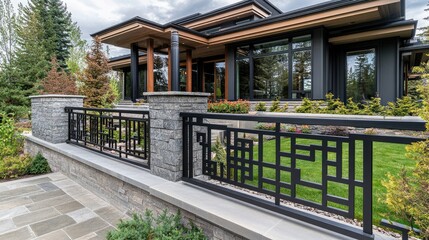 Fototapeta premium A custom-designed aluminum railing system with geometric patterns for a unique architectural look