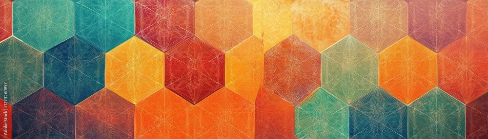 Aufkleber abstract hexagonal pattern with a variety of vibrant warm colors