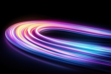 Colorful neon light trails forming a futuristic abstract loop on dark background
