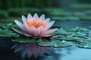 Water Lily Blossom on Calm Pond Surface