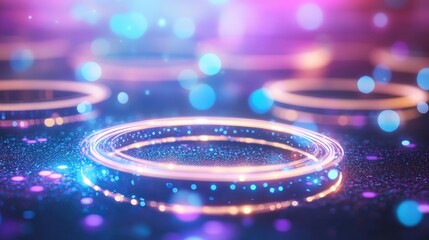 Illuminated Circular Platforms Glowing With Neon Lights