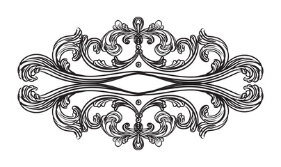 Engraving floral decorative design element. Vintage baroque scroll ornament. Antique style swirl retro pattern. Filigree calligraphy hand drawing vector illustration. For decoration, print and design