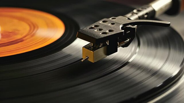 Vinyl turntable playing retro record music