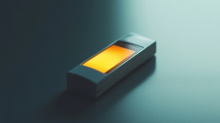 A glucose meter displaying a blood sugar reading with a test strip inserted. Featuring health monitoring and diabetes care