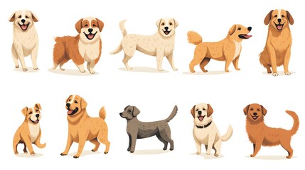 Fototapeta premium Adorable Golden Retriever and other Dog Breeds Collection Happy Canine Companions Illustration