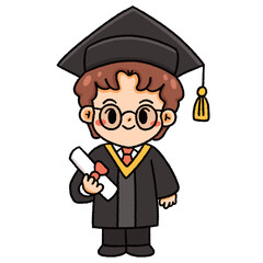 Cute cartoon illustration of children in graduation gowns.