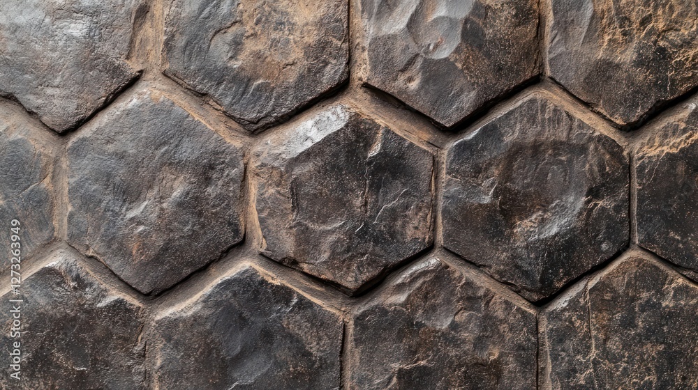 Poster dark hexagonal stone wall texture background