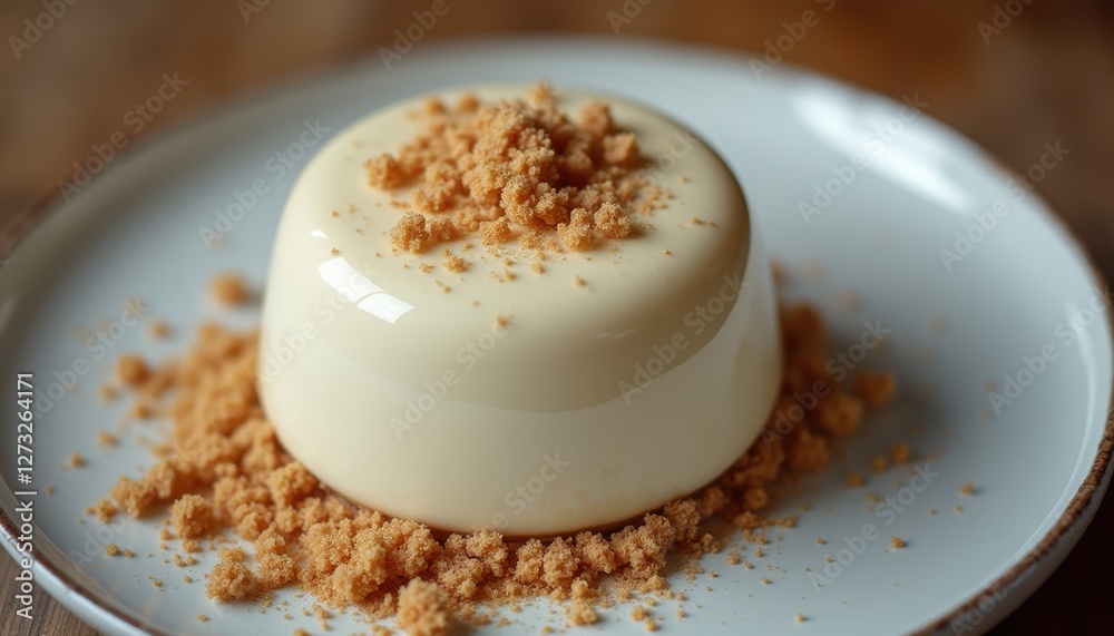 Poster Elegant dessert with creamy texture and crispy topping presented on a white plate for a delightful culinary experience