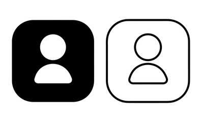 A black-and-white profile account icon featuring a user silhouette inside rounded square buttons.