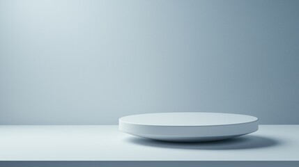 Fototapeta premium White round podium on light blue background. product display mockup