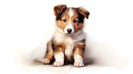 Fototapeta premium Adorable Shetland Sheepdog Puppy Cute Dog Portrait Brown and White Fur Pet Animal