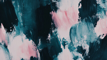 Abstract painting with teal and pink brush strokes