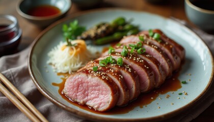 Beautifully plated French duck with sides, showcasing culinary artistry and sophistication in a gourmet setting