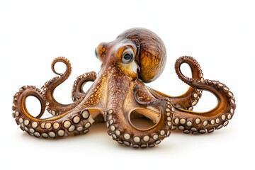 Obraz premium Close-up of an octopus with eight arms and suckers on a white background.