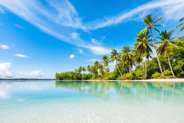Naklejka premium tropical beach with palm trees and sky