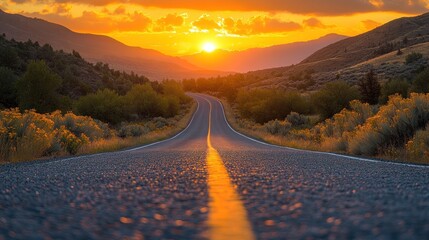 Winding Road Sunset Mountain View