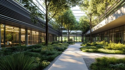 A government office with a minimalist aluminum facade, enhancing energy efficiency