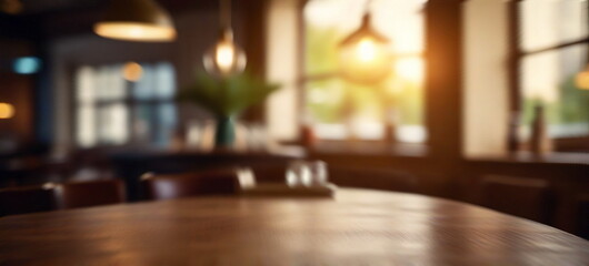 Blurred coffee shop background with warm lighting