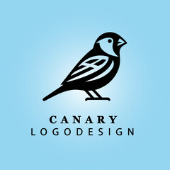 Elegant Black Canary Bird Logo Design with Flying Motion and Blue Gradient Background for Modern Business and Brand Identity Vector Art
