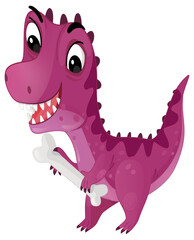 cartoon scene with happy prehistoric animal tyrannosaurus trex velociraptor dino dinosaur smiling walking and biting eating bone isolated on white background illustration for children © honeyflavour