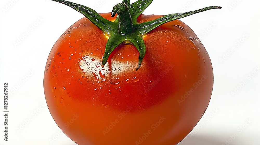 Poster fresh and juicy red tomato with droplets of water highlighting its freshness and vibrant color again