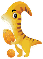 cartoon happy and funny colorful prehistoric dinosaur dino cerythosaurus holding carring eggs isolated illustration for kids