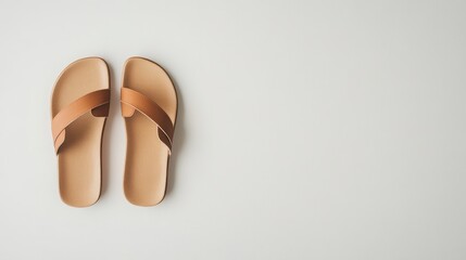 Minimalist Pair of Brown Sandals Isolated on a Clean White Background Flat Lay