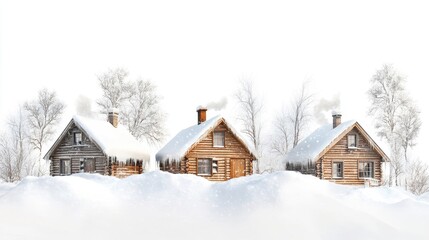 Charming Winter Scene with Rustic Cabins