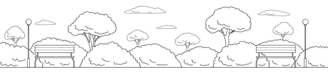 Park graphic black white landscape sketch long illustration vector 