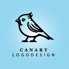 Elegant Black Canary Bird Logo Design with Flying Motion and Blue Gradient Background for Modern Business and Brand Identity Vector Art
