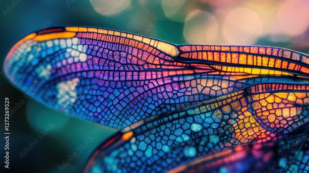 Poster macro shot captures the iridescent textures of dragonfly wing