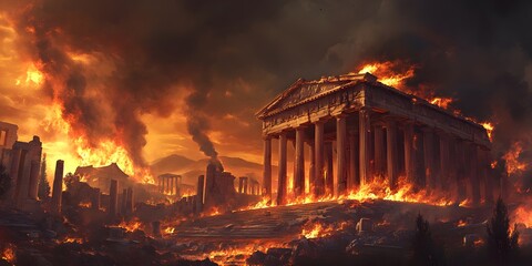Ancient City Temple Burning Ruins