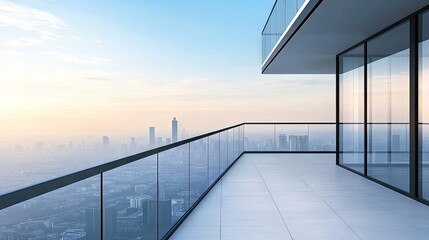 Fototapeta premium A luxurious glass handrail with aluminum framing, enhancing the elegance of a high-rise balcony