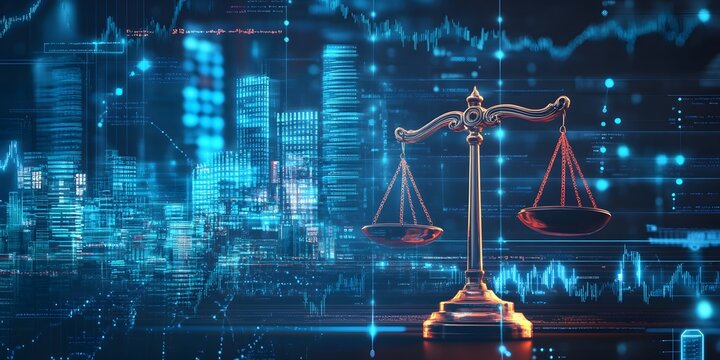 Digital scales of justice in a futuristic city