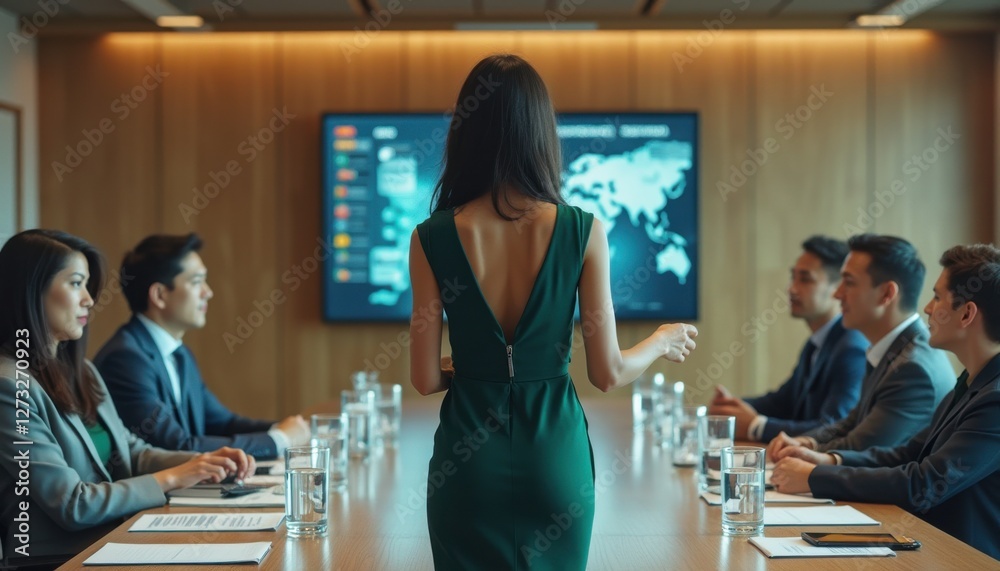 Poster stylish presentation in a modern conference room showcasing dynamic communication and collaboration 