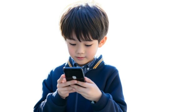A boy is looking at a cell phone