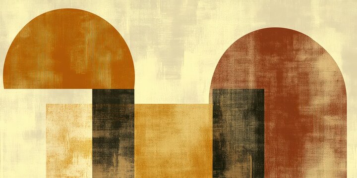 This artwork represents contemporary abstract design through simple yet striking shapes and warm tones, emphasizing a serene and balanced visual that invites emotional introspection.