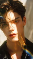 Fototapeta premium Portrait of a Young Male Model in Sunlight with Natural Shadows