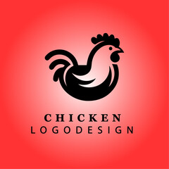 Creative Black Chicken Logo Design in Minimalist Style with Red Gradient Background for Farm, Poultry, Business, and Branding Vector Illustration
