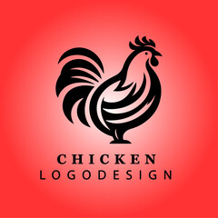 Creative Black Chicken Logo Design in Minimalist Style with Red Gradient Background for Farm, Poultry, Business, and Branding Vector Illustration
