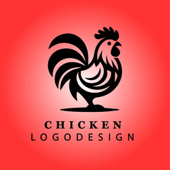 Creative Black Chicken Logo Design in Minimalist Style with Red Gradient Background for Farm, Poultry, Business, and Branding Vector Illustration
