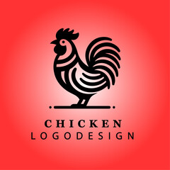 Creative Black Chicken Logo Design in Minimalist Style with Red Gradient Background for Farm, Poultry, Business, and Branding Vector Illustration
