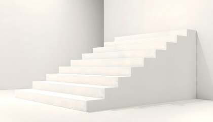 Minimalist white stairs in a corner setting for presenting a product, display, or showcase