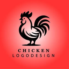 Creative Black Chicken Logo Design in Minimalist Style with Red Gradient Background for Farm, Poultry, Business, and Branding Vector Illustration
