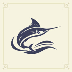 Blue Marlin Logo Design on Light Background