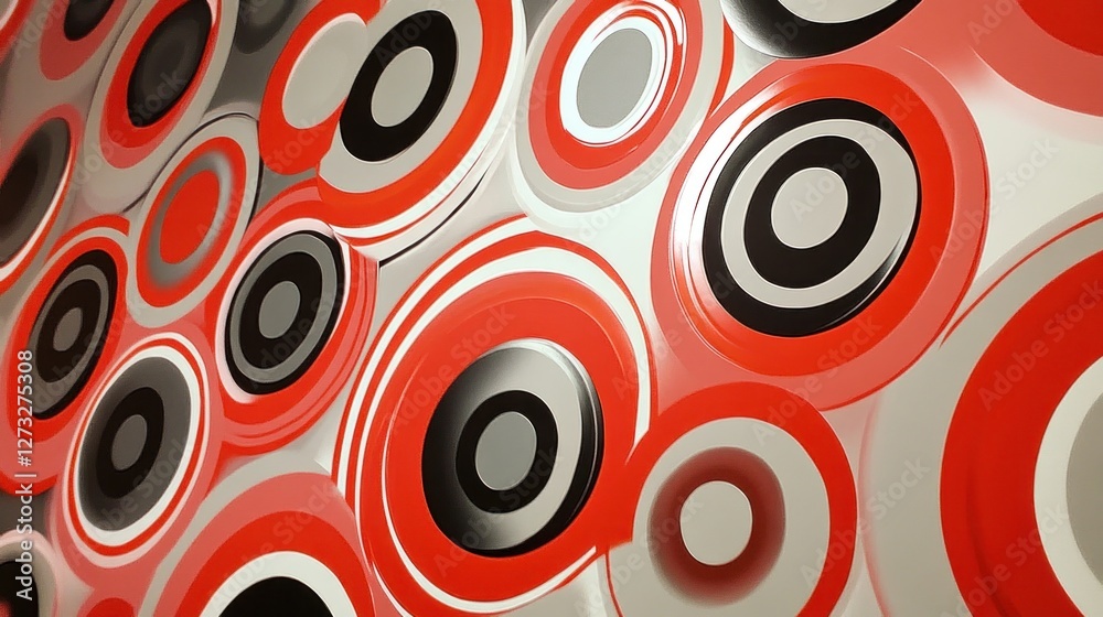 Poster abstract red black white circular pattern design