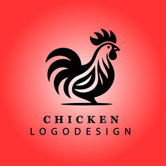 Creative Black Chicken Logo Design in Minimalist Style with Red Gradient Background for Farm, Poultry, Business, and Branding Vector Illustration
