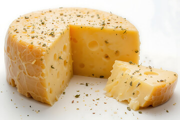 Gouda Cheese Slices with Herbs – Isolated on White Background