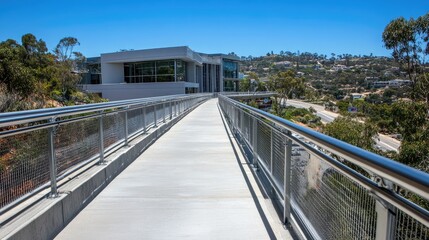 Fototapeta premium A stylish pedestrian bridge with aluminum handrails, showcasing strength and contemporary design